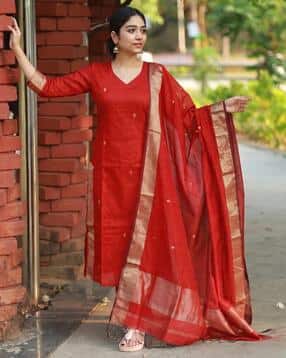 hb venture Women Geometric Woven Straight Kurta & Dupatta Set-picture-31