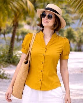 buda jeans co Women Slim Fit Shirt with Mandarin Collar-picture-44