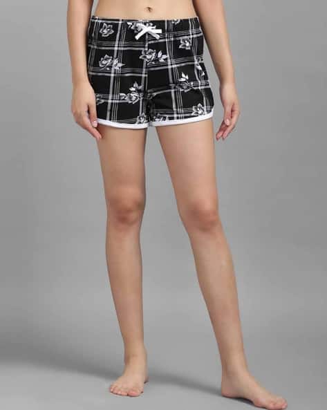 KOTTY Checked Hig-Rise Knit Shorts with Drawstring Waist