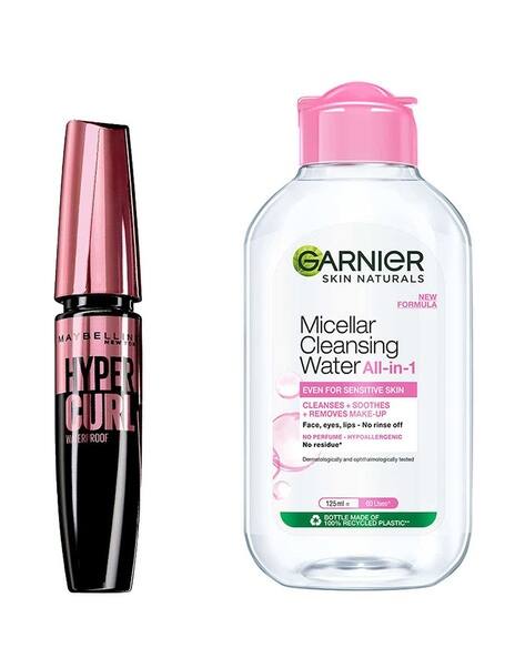Maybelline New York Hypercurl Mascara Waterproof Black with Garnier Micellar Cleansing Water Combo