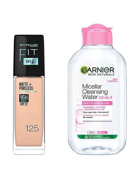 Maybelline New York Fit Me Liquid Foundation 125 with Garnier Micellar Cleansing Water Combo