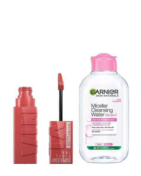 Maybelline New York Superstay Vinyl Ink Liquid Lipstick Peachy with Garnier Micellar Cleansing Water Combo