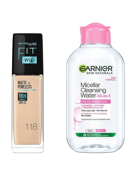 Maybelline New York Fit Me Liquid Foundation 118 with Garnier Micellar Cleansing Water Combo
