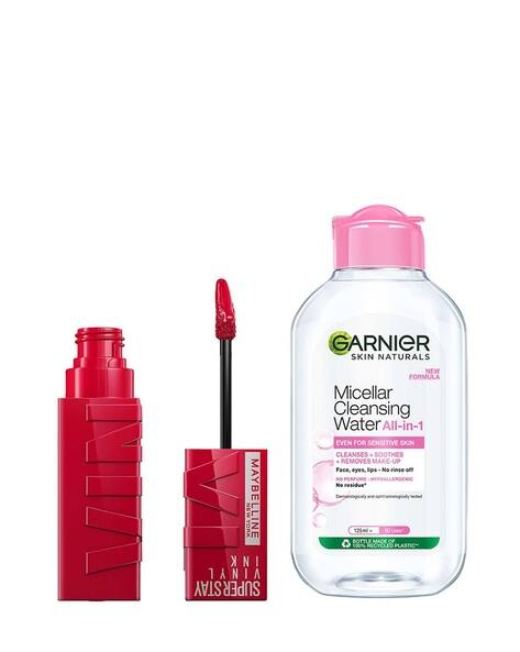 Maybelline New York Superstay Vinyl Ink Liquid Lipstick Wicked with Garnier Micellar Cleansing Water Combo