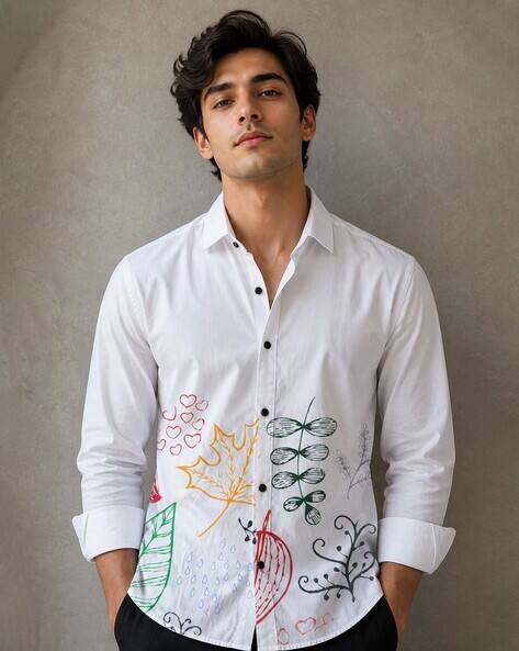 Alpha Tribe Men Leaf Print Slim Fit Shirt