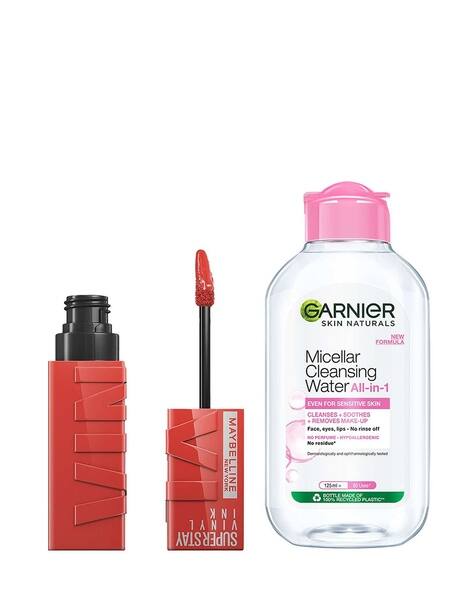 Maybelline New York Superstay Vinyl Ink Liquid Lipstick Saucy with Garnier Micellar Cleansing Water Combo