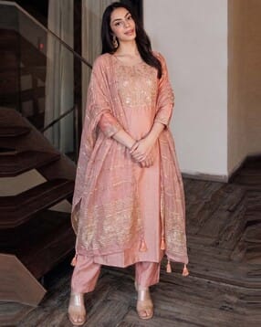 Women Embroidered Straight Kurta with Pants & Dupatta-image-29