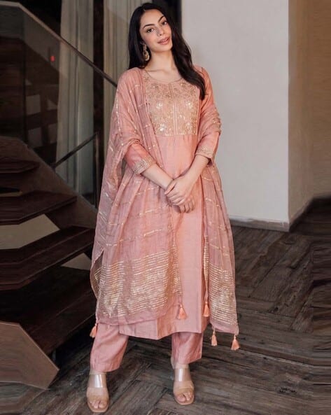 Nyrika Women Embroidered Straight Kurta with Pants & Dupatta