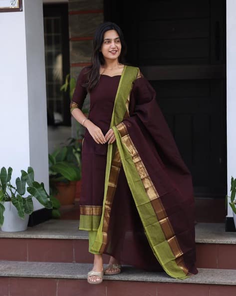 Nyrika Women Embroidered Straight Kurta Set with Dupatta
