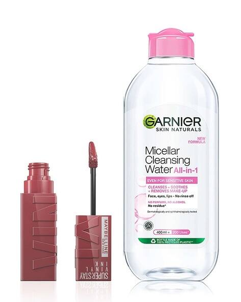 Maybelline New York Superstay Vinyl Ink Liquid Lipstick Witty with Garnier Micellar Cleansing Water Combo