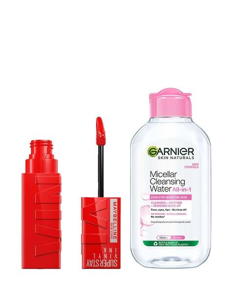 Maybelline New York Superstay Vinyl Ink Liquid Lipstick Red Hot with Garnier Micellar Cleansing Water Combo