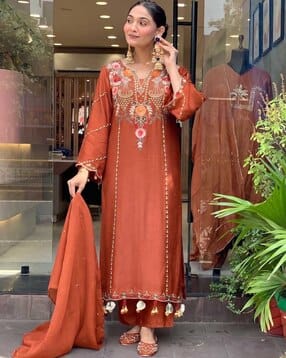 nyrika Women Embroidered Straight Kurta with Pants & Dupatta-picture-21