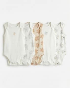 Unisex Pack of 5 Printed Cotton Bodysuits