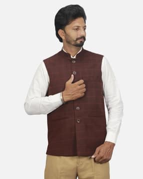 gargian master cut Men Checked Mandarin-Collar Sleeveless Nehru Jacket-picture-42