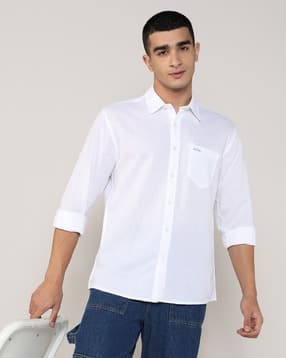 Men Regular Fit Shirt with Patch Pocket