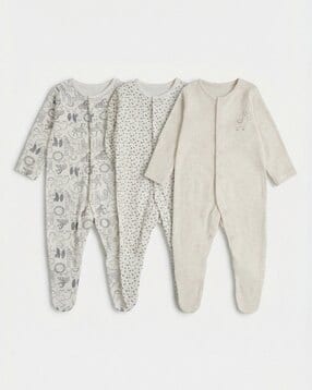 mothercare Unisex Pack of 3 Printed Cotton Sleepsuits-picture-12