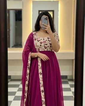 Women Floral Print Gown with Dupatta-image-35