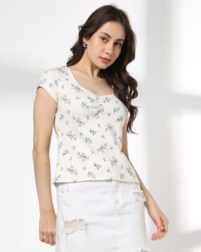 rio Women Floral Print Slim Fit Sweetheart-Neck T-Shirt-picture-17