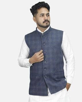 gargian master cut Men Checked Mandarin-Collar Sleeveless Nehru Jacket-picture-30