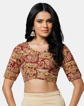 Women Printed Front Open Cotton Blouse-image-35