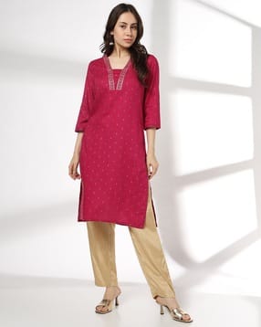 avaasa mix n' match Women Embroidered Straight Fit Kurta-picture-24