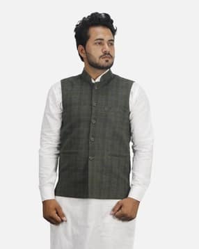 gargian master cut Men Checked Mandarin-Collar Sleeveless Nehru Jacket-picture-20