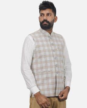gargian master cut Men Checked Mandarin-Collar Sleeveless Nehru Jacket-picture-11