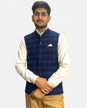 gargian master cut Men Checked Mandarin-Collar Sleeveless Nehru Jacket-picture-35