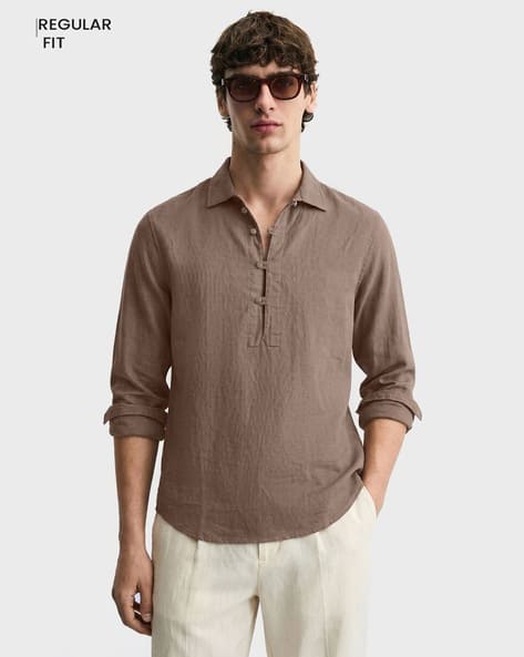 The Indian Garage Co Men Heathered Regular Fit Popover Shirt