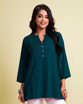 lyra Women Relaxed Fit Mandarin Collar Tunic-picture-15