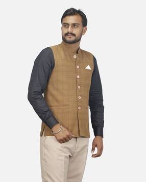 gargian master cut Men Checked Mandarin-Collar Sleeveless Nehru Jacket-picture-36
