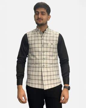 gargian master cut Men Checked Mandarin-Collar Sleeveless Nehru Jacket-picture-19