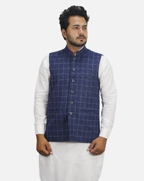 gargian master cut Men Checked Mandarin-Collar Sleeveless Nehru Jacket-picture-50