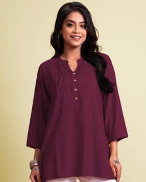 lyra Women Relaxed Fit Mandarin Collar Tunic-picture-23