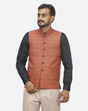 gargian master cut Men Checked Mandarin-Collar Sleeveless Nehru Jacket-picture-28