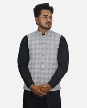 gargian master cut Men Checked Nehru Jacket-picture-5