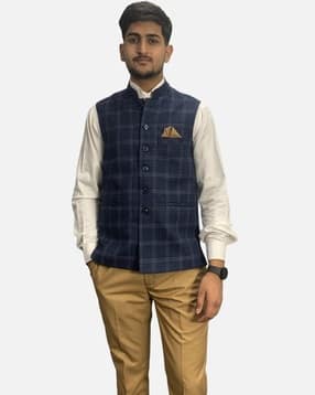 gargian master cut Men Checked Mandarin-Collar Sleeveless Nehru Jacket-picture-29