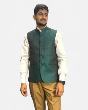 Men Mandarin-Collar Sleeveless Nehru Jacket-image-28