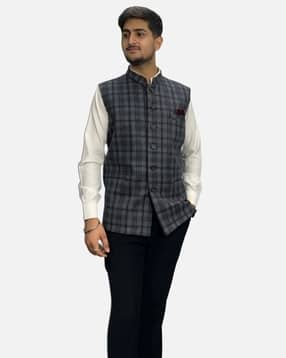 gargian master cut Men Checked Mandarin-Collar Sleeveless Nehru Jacket-picture-21