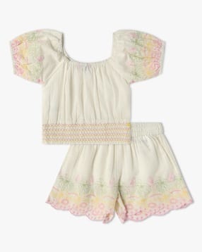 inf frendz Girls Slub Cotton Chunky Border Top & Shorts Set-picture-47