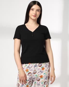 Women Relaxed Fit V-Neck T-Shirt-image-9