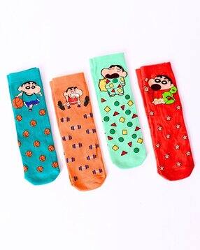 Unisex Pack of 4 Printed Mid-Calf Length Socks-image-34