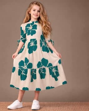 Girls Floral Print A-Line Dress -image-30
