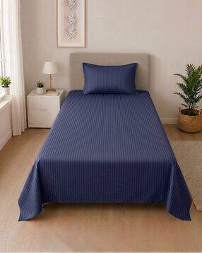 mafatlal Striped Cotton Single Bedsheet with Pillow Cover-picture-52