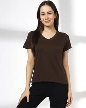 rio basic Women Regular Fit V-Neck T-Shirt-picture-44