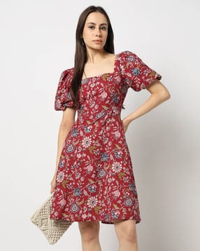 yousta Women Floral Print Square-Neck A-Line dress-picture-14