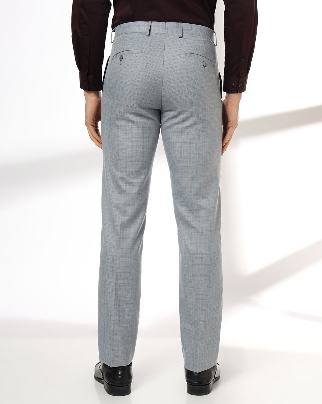 Men Checked Tapered Flat-Front Trousers