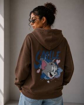 buda jeans co Cartoon Print Oversized Fit Hoodie with Split Kangaroo Pockets-picture-31