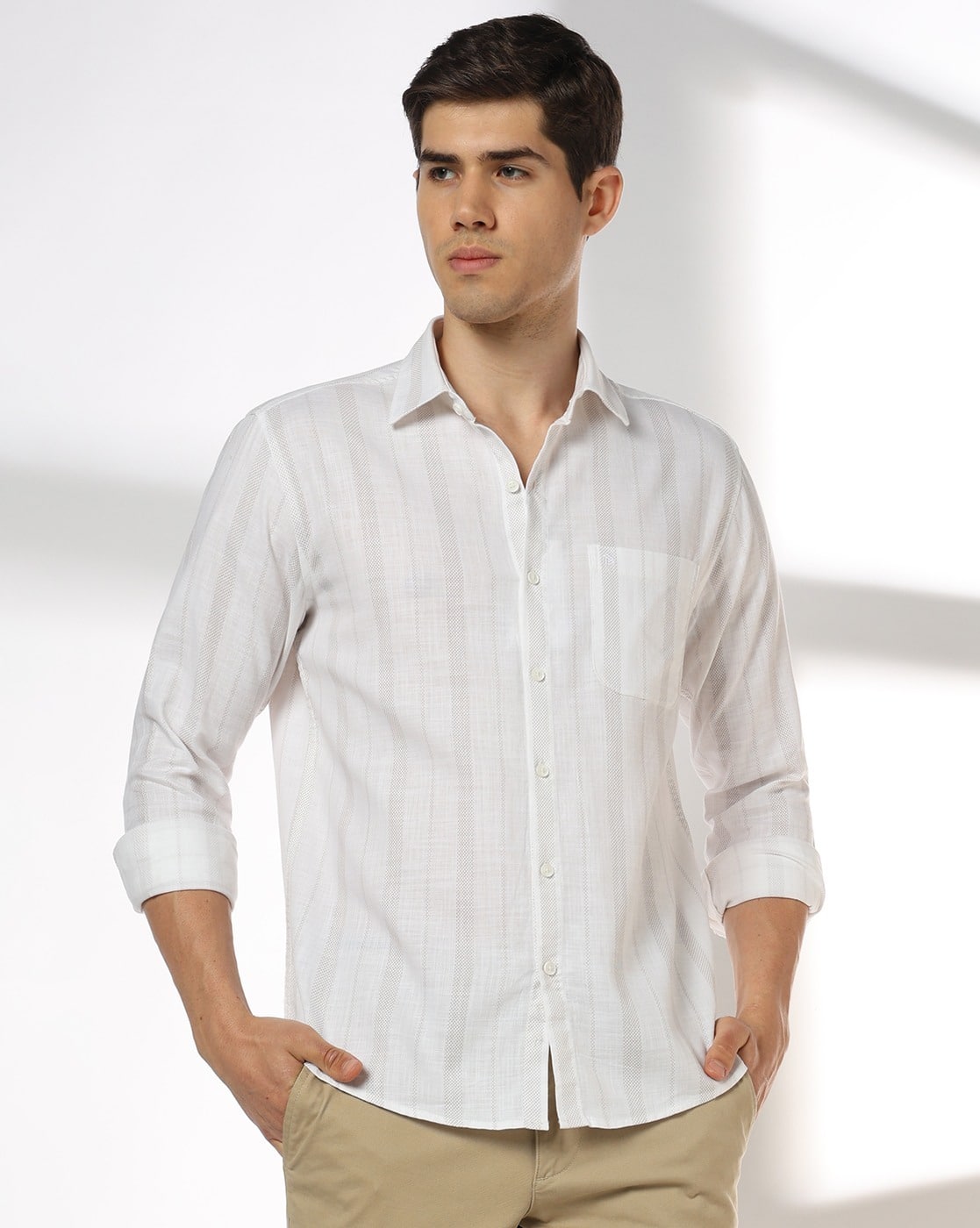 Men Striped Slim Fit Cotton Shirt with Patch Pocket