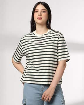 dnmx Women Striped Boxy Fit Crew-Neck T-Shirt-picture-32